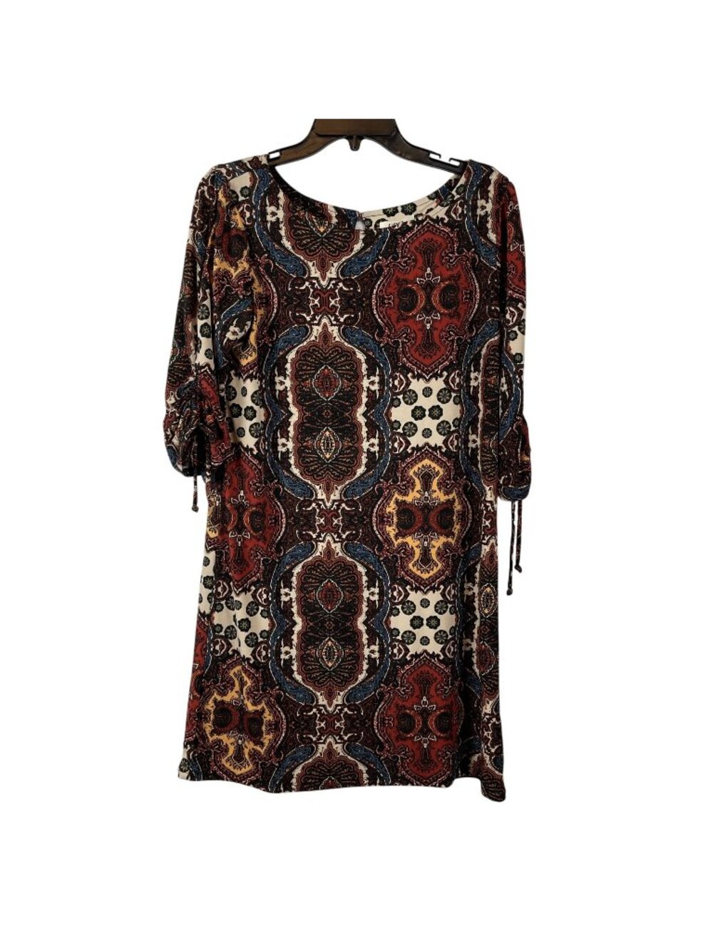 Cato Women Round Neck Printed Paisley 3/4 Sleeves Dress Size M
